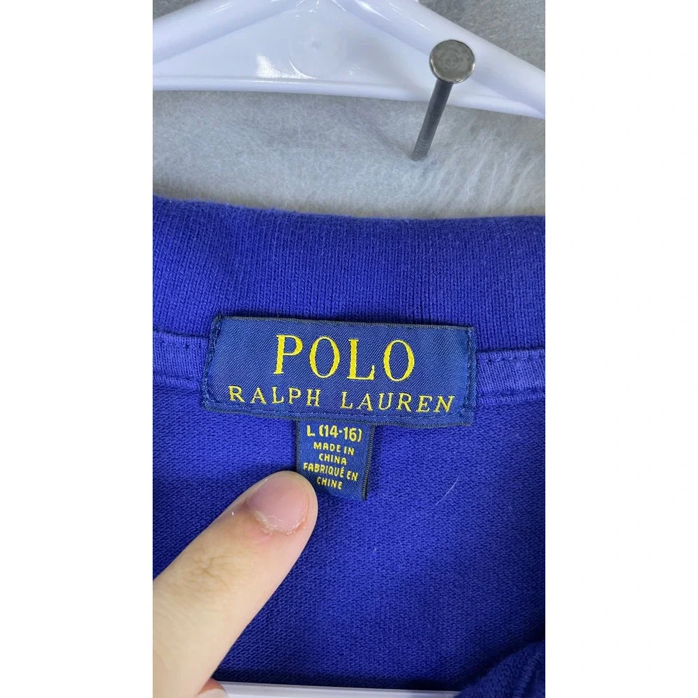 Polo Ralph Lauren Polo Shirt Boys Large 14-16 Blue Excellent Big Pony 3 Patch